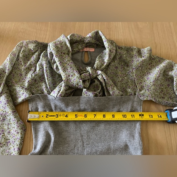 Anna Maria| Feminine Sheer Floral Dress with Knit Gray Combo••Ditsy Floral Print - Picture 10 of 10